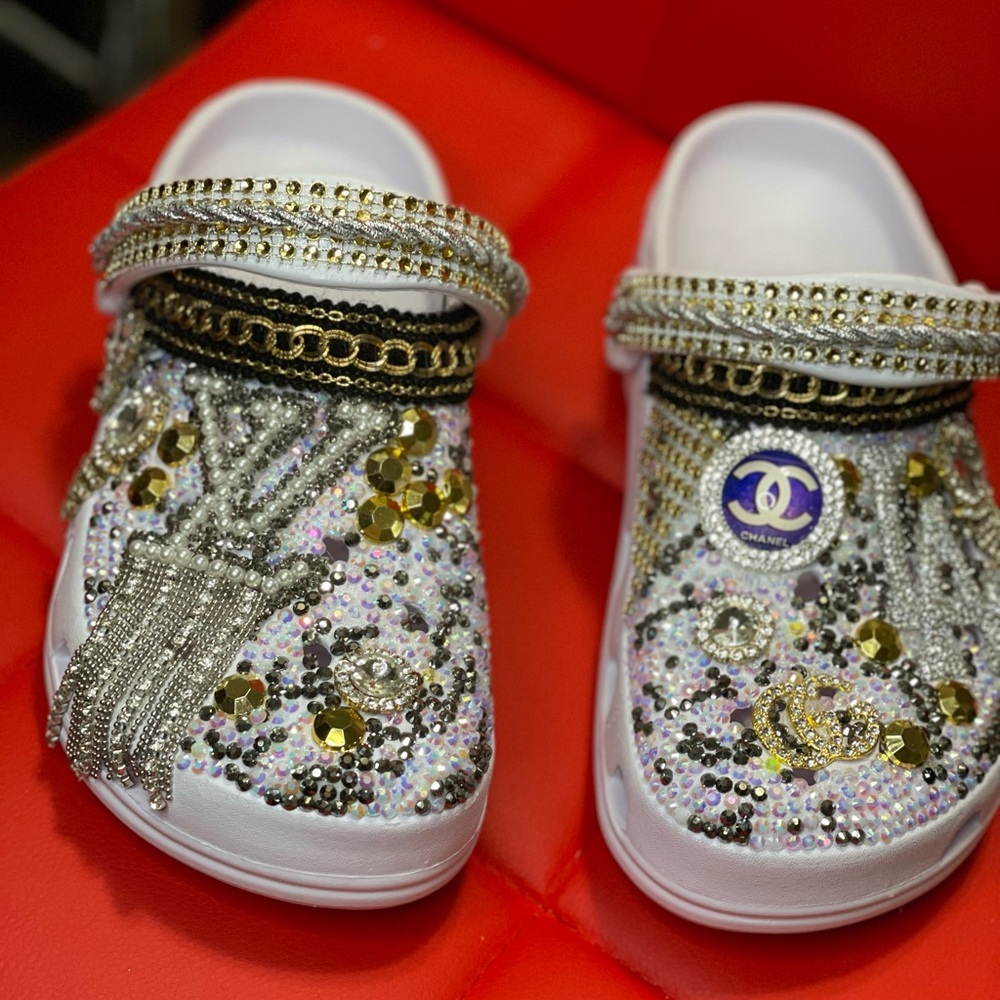 White bling crocs size 7 custom designed